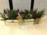 Nice Christmas Decoration in Wood Crate and Faux Flowers