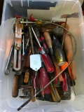Platic Tote of Mostly Screwdrivers and More Tools