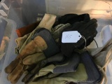 Plastic Tote of Work Gloves