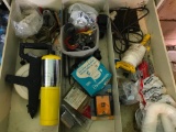 Contents of Metal Cabinet Drawer of Tape Measurer, Electrical Items and More