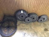 Group of Cast Iron Olympic, Weight Lifting Plates Set as Pictured