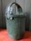 Vintage, Painted Green Basket with Interesting Handle