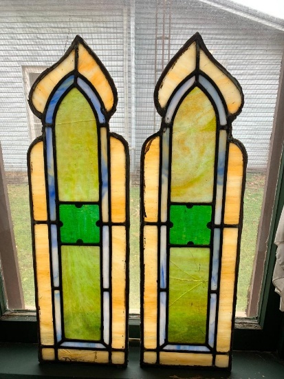 Pair of Candle Style Stained Glass Windows
