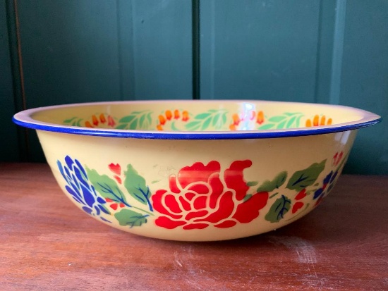 Large Painted Tin Ware Bowl, 13" Diameter as Pictured