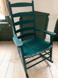 Painted, Ladder Back, Antique Green Rocking Chair