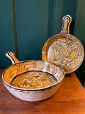 Pair of Rustic, Southwest Style, Pottery Baking Dishes with Handles