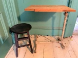 Vintage Wood and Metal School Desk and a Wood Stool