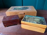 Three Vintage, Wood Jewelry and Trinket Boxes