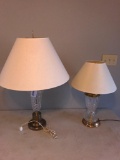 Pair of Vintage Brass and Glass Lamps as Pictured