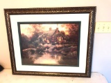 Large, Framed Sofa Print of Girls Near Cottage by Lake