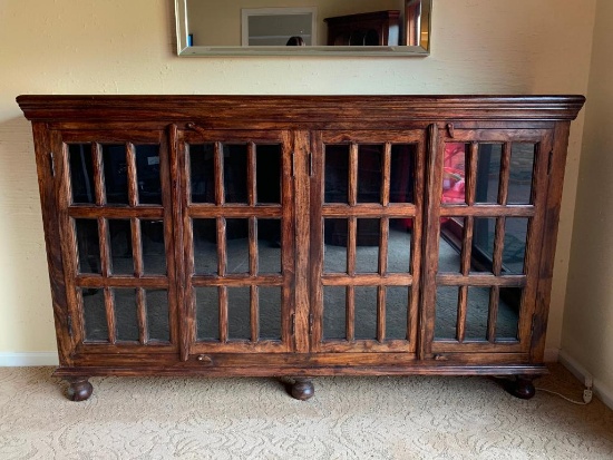 Very Nice Solid Wood Shelving Unit with Glass and Wood Doors