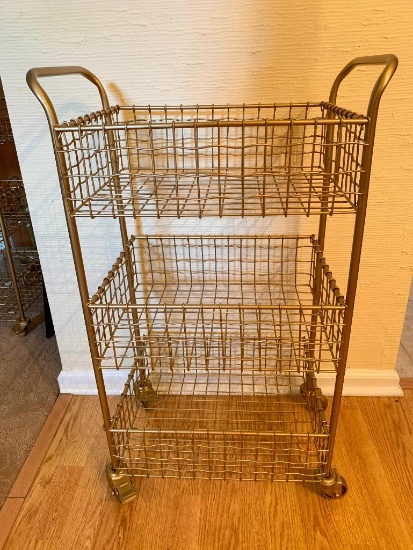 Heavy, Metal Wire and Painted Gold Rolling Rack, 32" Tall, 19" Wide and 12" Deep