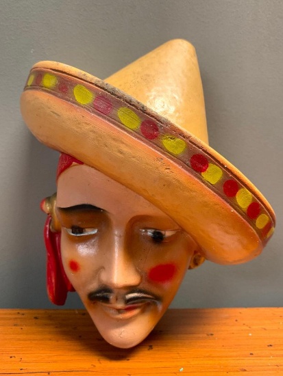 Plaster, Southwest Style Wall Hanging of Man in Sombrero