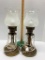 Pair of Vintage Metal Lamps with Glass Shades 12.5