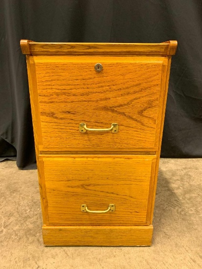 Small Oak 2 Drawer File Cabinet 28" Tall. Damage on Bottom Rear