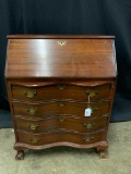 Mahogany, Serpentine Front, Secretary Desk With Claw and Ball Feet