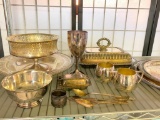 Group of Sliver Plated Items, Includes Creamer, Sugar, Platters and More