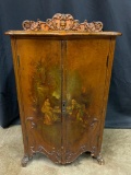 Victorian Antique, Sheet Music Cabinet With Victorian Scenes Painted on Three Sides