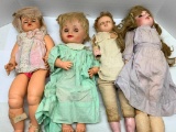 2 Vintage and 2 Antique Dolls, Rough Condition, Broken Leg, Finger, and Eyes in Separate Dolls