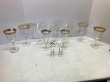 Group of Wine Glasses As Pictured, Includes 6 Gold Overlay, Large Glasses 7 inches Tall