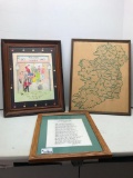 3 Framed Art Items, From Teddy's Night Out, Village Voices, Print From Irish International Airlines