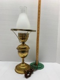 Vintage Gold, Metal, Lamp with Frosted Glass Chimney 17