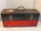 Vintage Tool Metal Box, Red Drawers, 10 inches Tall by 20 inches Wide