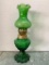 Miniture Glass Oil Lamp Green, 8 inches Tall, Made in Hong Kong