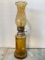 Miniture Glass Oil Lamp Amber, 9 inches Tall, Made in Hong Kong