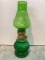 Miniture Glass Oil Lamp Green, 8 inches Tall, Made in Hong Kong