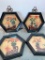 Four Oriental Wall Hangings with Black Lacker Frames 7 inches by 6 inches