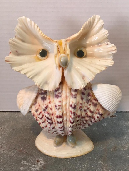 A Shell Art Owl from Fort Walton Beach, Florida, 7 Inches Tall