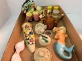 Group of Vintage Porcelain Items, Most of Edgewear and Chipping, Wall Pocket 8 inches Tall