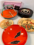 Group of Ortienal Accented Items, Includes Bamboo Plates and Plastic Items