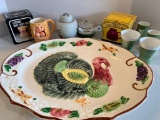 Large Turkey Platter, Adult Cermanic Mugs, Proclein Accented Items as Pictured, Tea Pot Damaged