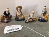 Four, Small Pottery, Oriental Style Figures