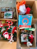 Vintage Chirstmas Lot, Glass Tree Candy Jar, Wooden Décor Items, Santa Included and More As Pictured