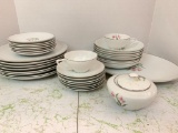 Partial Set of Pink Orchid China, 36 Pieces, as Pictured, Two Tea Cups, Minor Chipping, Little Dirty