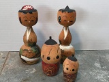 Four Oriental Style, Wood, Hand Painted Figures as Pictured