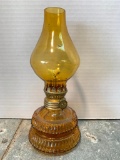 Miniture Glass Oil Lamp, Amber, 8 inches Tall, Made in Hong Kong