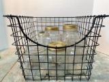 Wire Basket with Group of Mason Jars