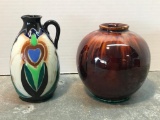 Pottery Vase and Small Japanese Pitcher
