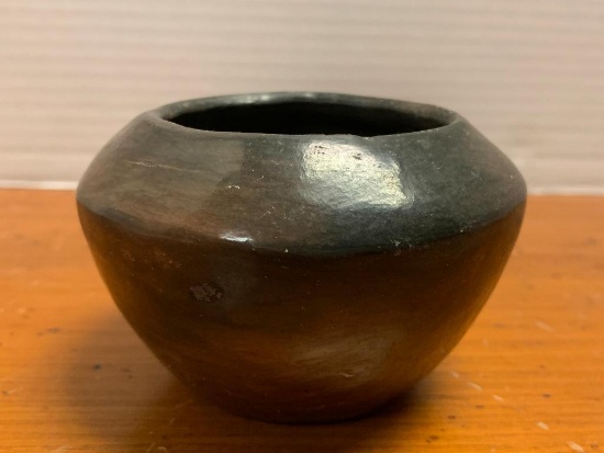 Black, Native American Bowl/Vessel form Pueblo of Santa Clara, 3" Tall, Does Show Some Top Rim Wear