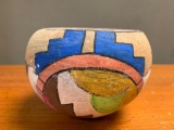 Colorfully, Accented, Southwest Style Pottery Vase, 3.5