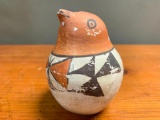 Signed Acoma New Mexico Polychrome Pottery Spice Shaker Bird. This Item is 3