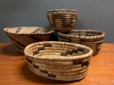 Four Papago Style Handmade Baskets. The Largest is 4