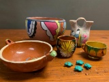 Five Southwest Style Pottery. No Marks or Signatures. The Largest Item is 3