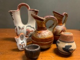 Six Southwest Style Pottery Items Includes Two Polychrome Wedding Vases, A Sand Art Vase and More.