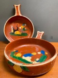 A Pair of Southwest Style Pottery Pans. The Largest is 9
