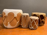 Four Native American Taos Drums with Stretched Hides. The Largest is 5